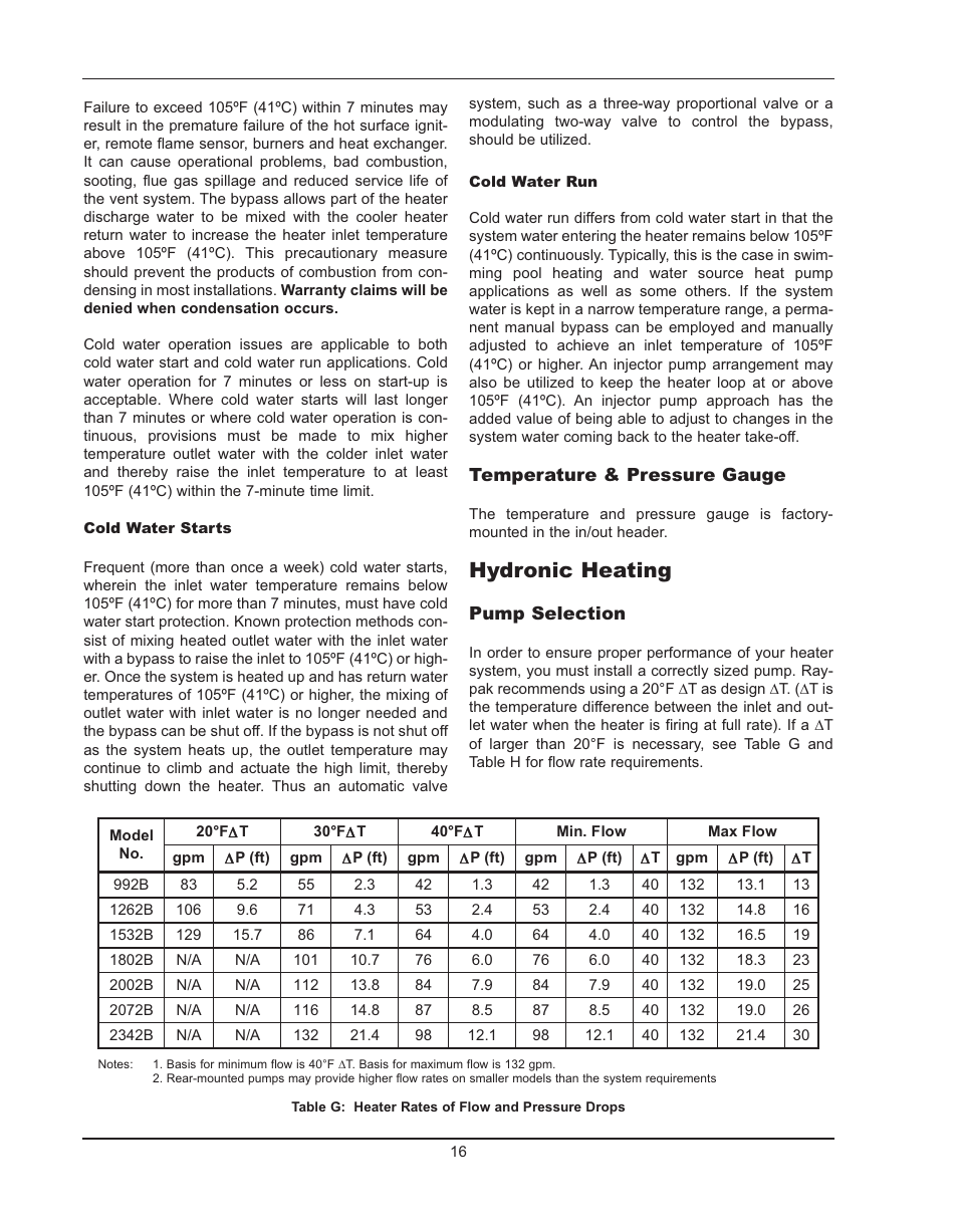 Hydronic heating | Raypak HIDELTA 992B User Manual | Page 16 / 68