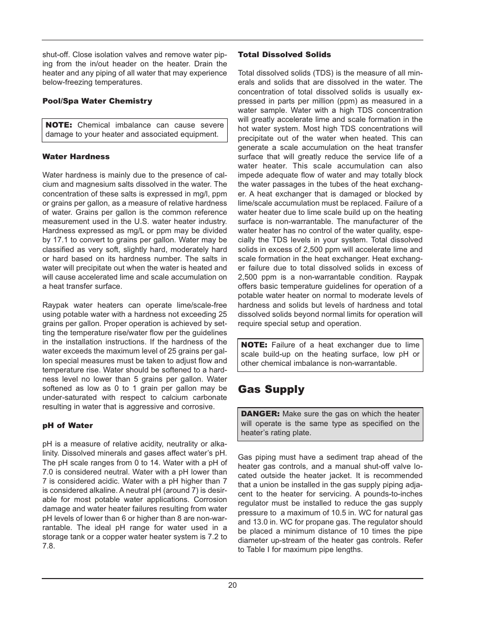 Gas supply | Raypak HIDELTA 992B User Manual | Page 20 / 68