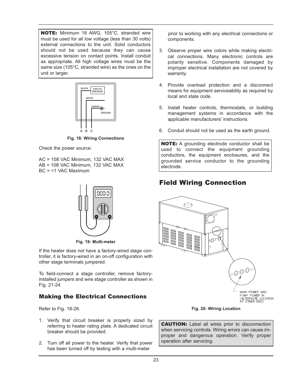 Field wiring connection, Making the electrical connections | Raypak HIDELTA 992B User Manual | Page 23 / 68