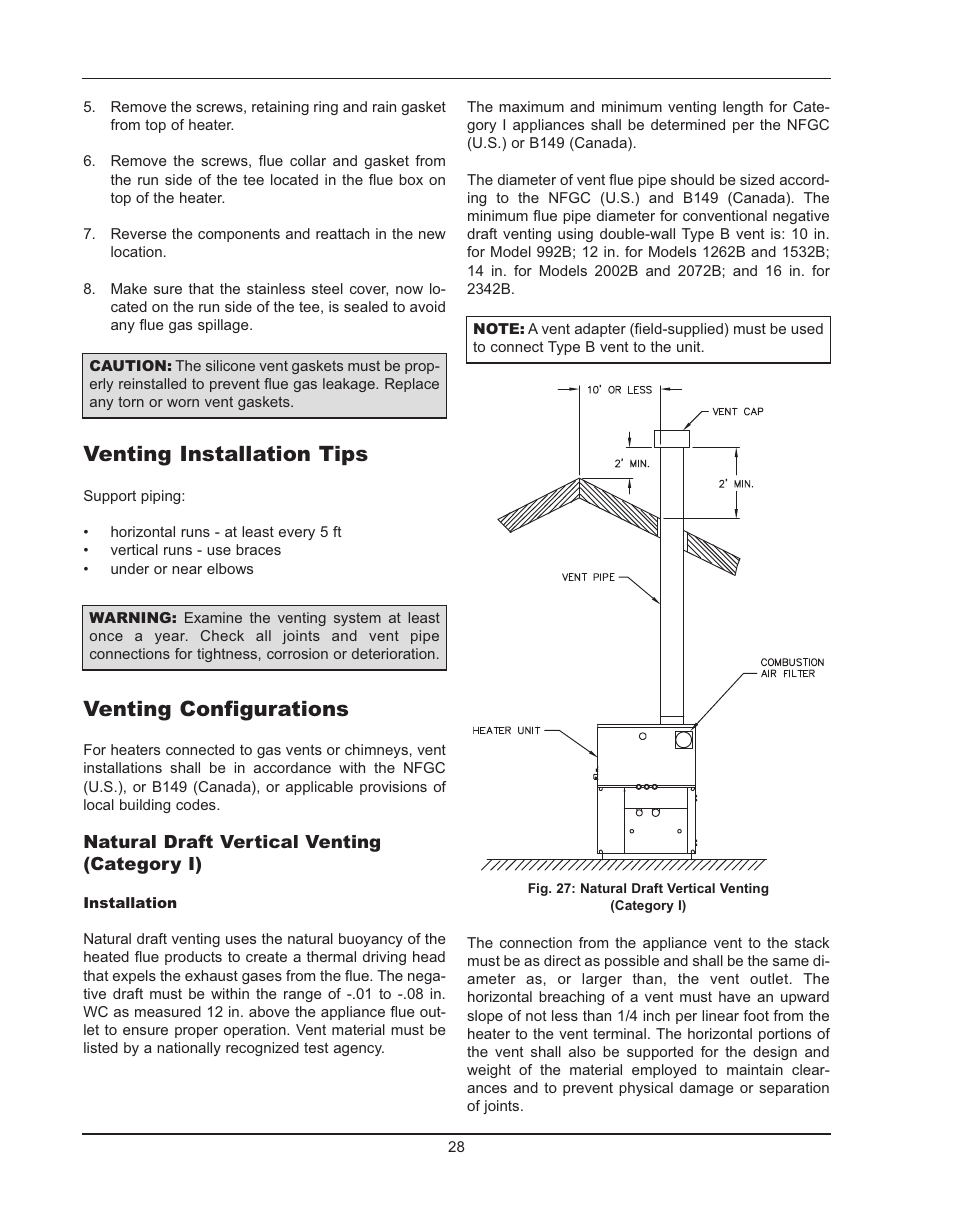 Venting installation tips, Venting configurations | Raypak HIDELTA 992B User Manual | Page 28 / 68