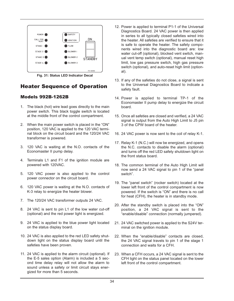 Heater sequence of operation | Raypak HIDELTA 992B User Manual | Page 34 / 68