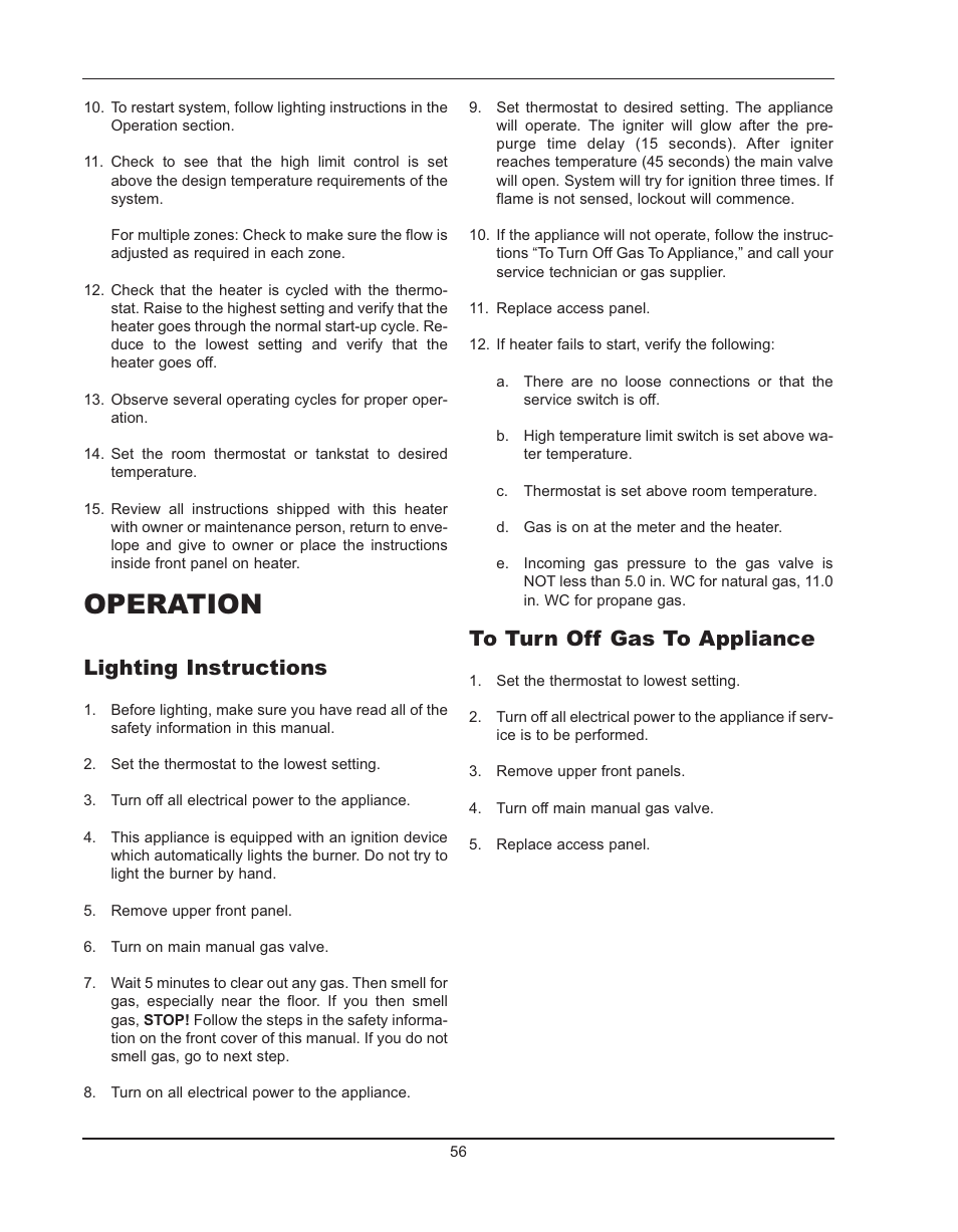 Operation, Lighting instructions | Raypak HIDELTA 992B User Manual | Page 56 / 68