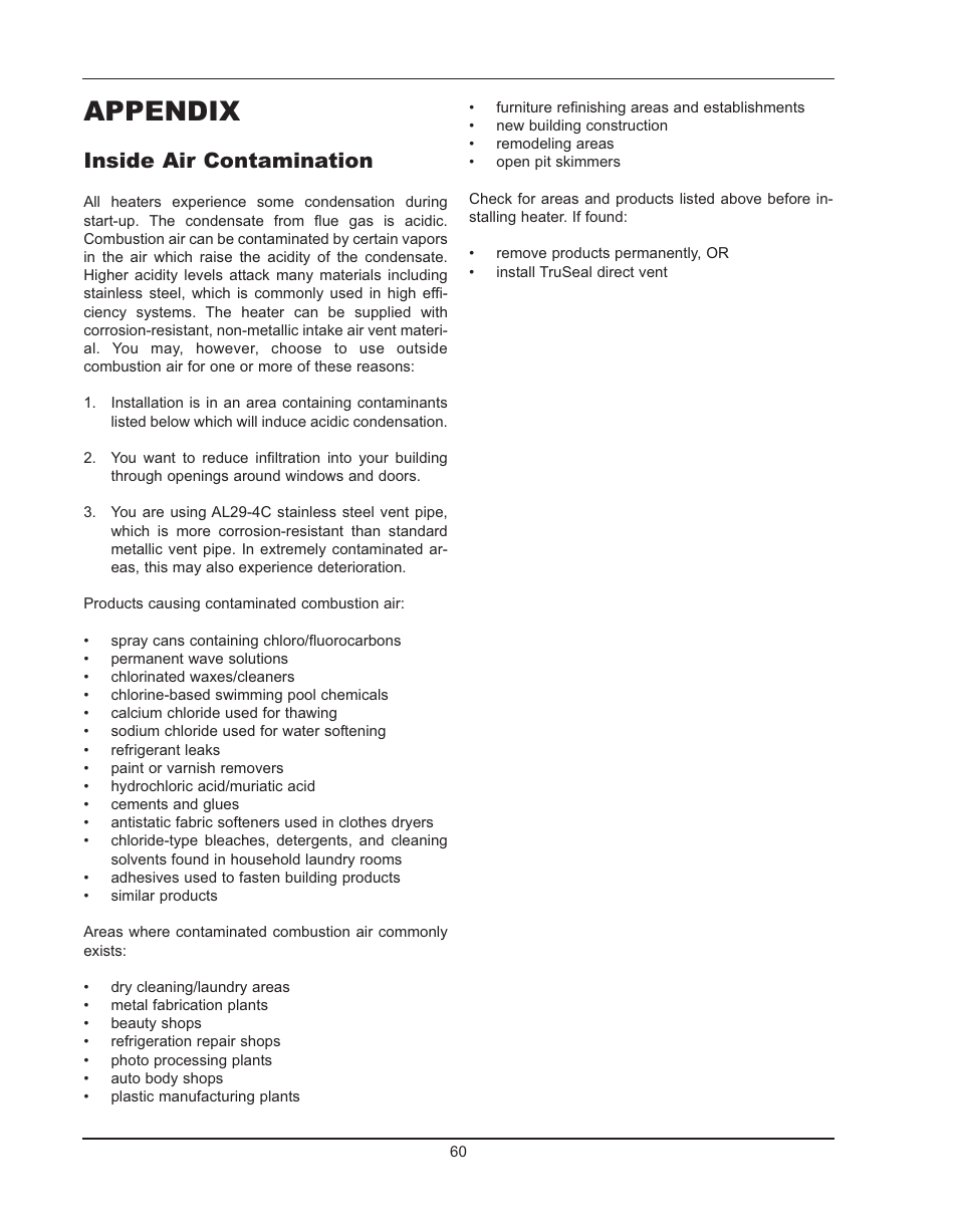 Appendix, Inside air contamination | Raypak HIDELTA 992B User Manual | Page 60 / 68