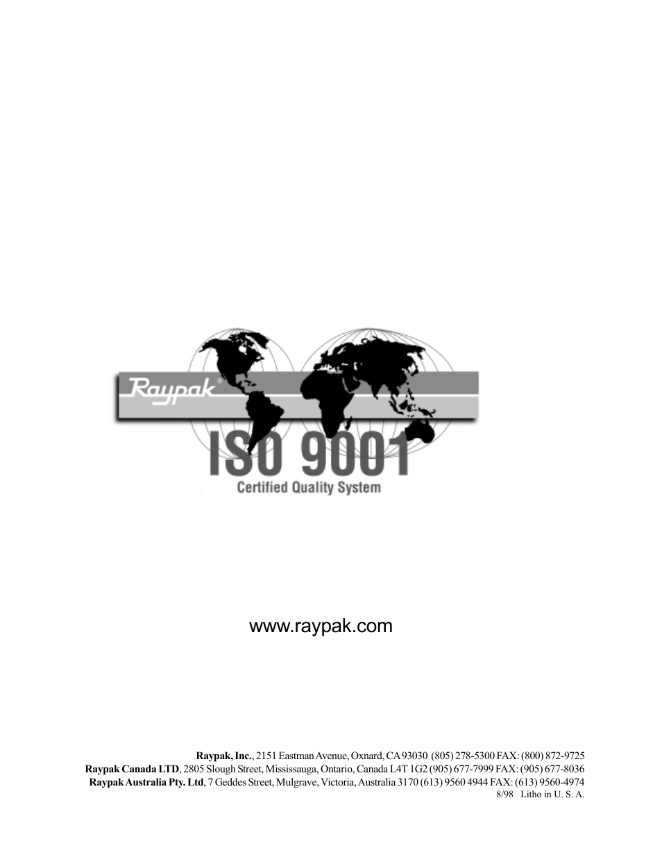 Raypak 750 User Manual | Page 74 / 74
