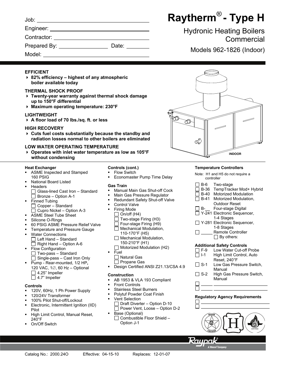 Raypak RAYTHERM 962-1826 User Manual | 2 pages