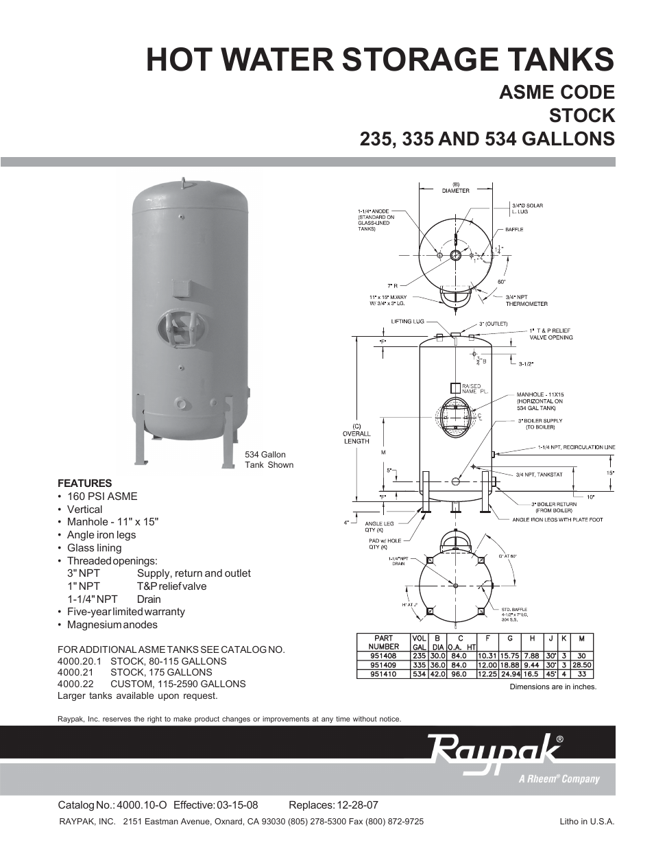 Raypak 335 User Manual | 1 page