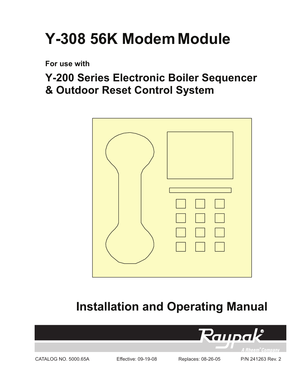 Raypak 56K Modem Module Y-308 User Manual | 6 pages