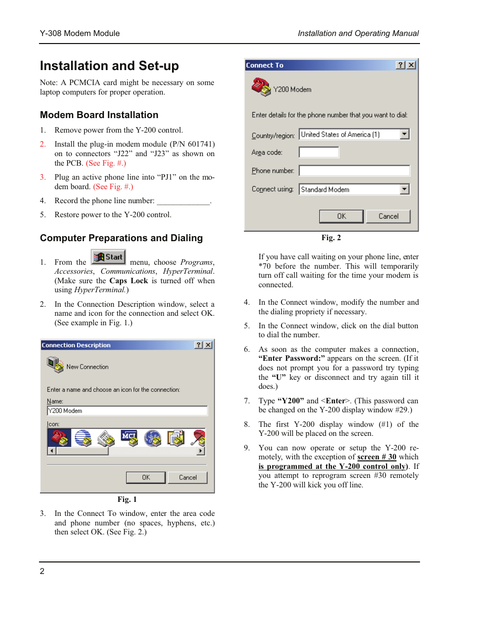 Installation and set-up | Raypak 56K Modem Module Y-308 User Manual | Page 3 / 6