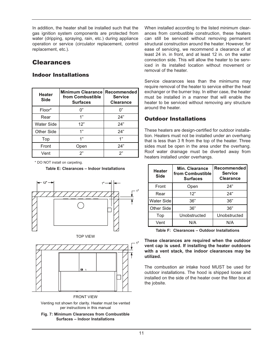 Clearances | Raypak Hi Delta 992B-1262B User Manual | Page 11 / 66