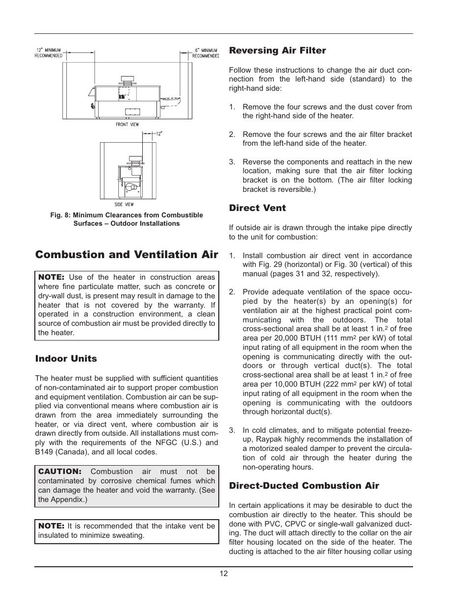 Combustion and ventilation air | Raypak Hi Delta 992B-1262B User Manual | Page 12 / 66