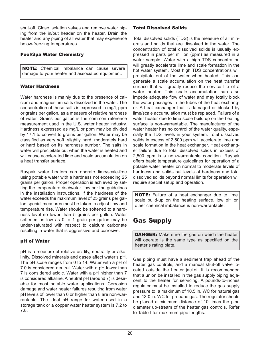 Gas supply | Raypak Hi Delta 992B-1262B User Manual | Page 20 / 66