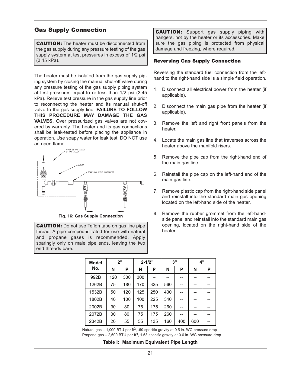 Gas supply connection | Raypak Hi Delta 992B-1262B User Manual | Page 21 / 66