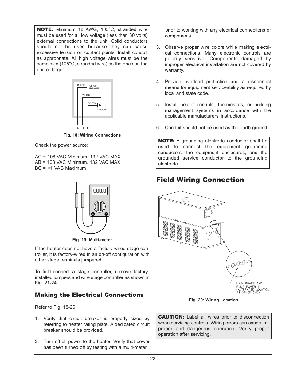 Field wiring connection, Making the electrical connections | Raypak Hi Delta 992B-1262B User Manual | Page 23 / 66