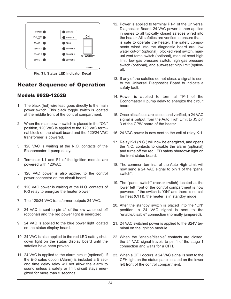 Heater sequence of operation | Raypak Hi Delta 992B-1262B User Manual | Page 34 / 66