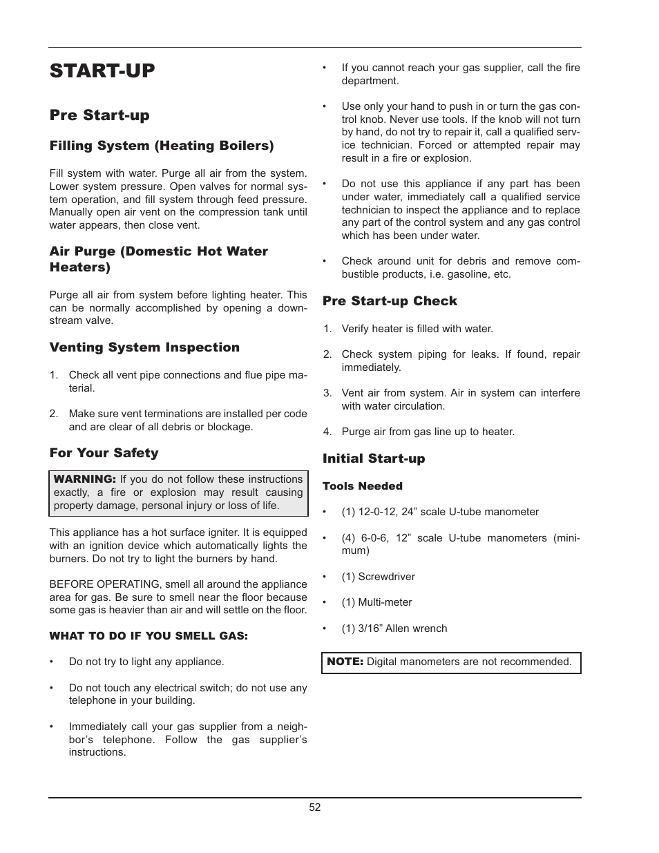 Start-up, Pre start-up | Raypak Hi Delta 992B-1262B User Manual | Page 52 / 66