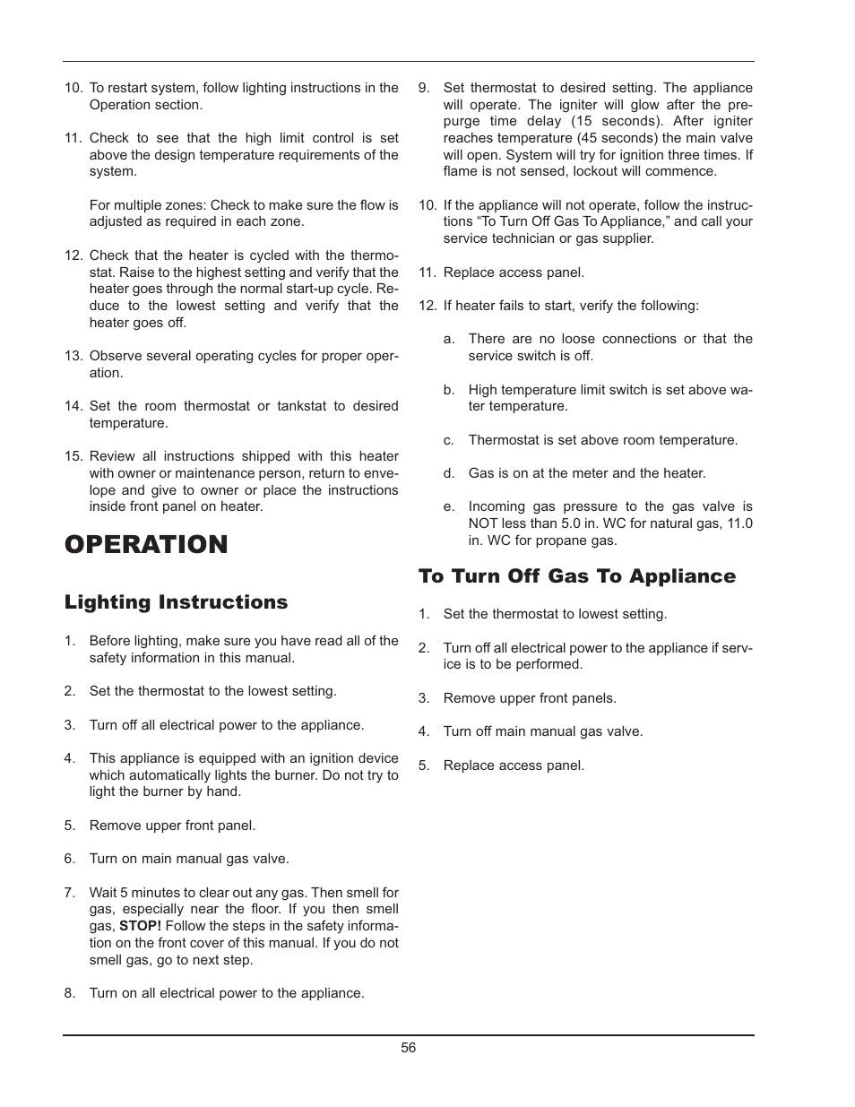 Operation, Lighting instructions | Raypak Hi Delta 992B-1262B User Manual | Page 56 / 66