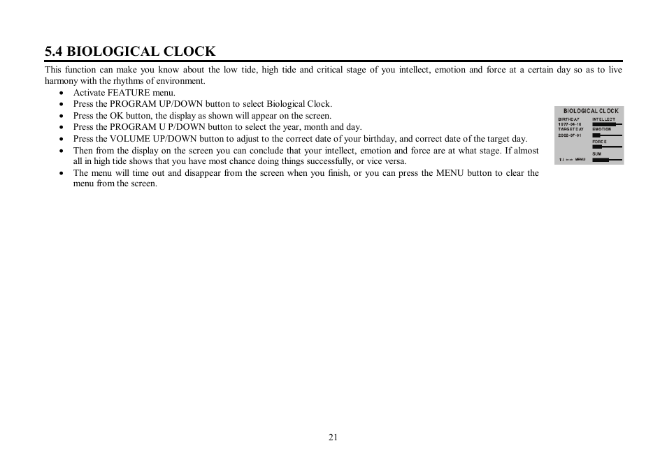 4 biological clock | Hyundai H-TV2103PF User Manual | Page 21 / 49