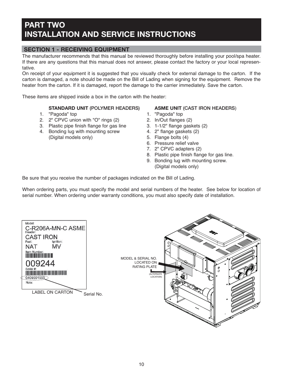 Part two installation and service instructions | Raypak 266A User Manual | Page 10 / 55