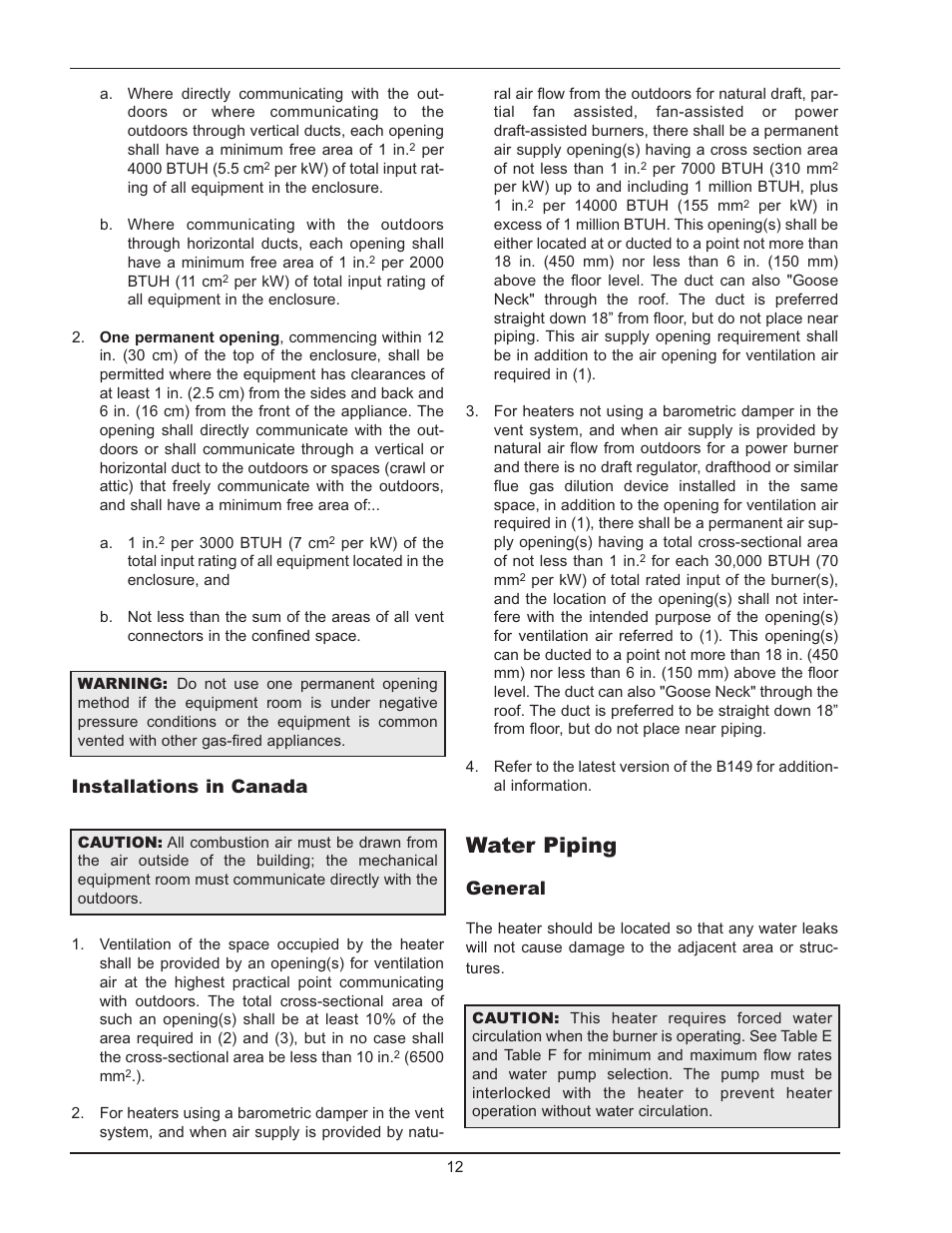 Water piping, Installations in canada, General | Raypak HI DELTA HD101 User Manual | Page 12 / 48