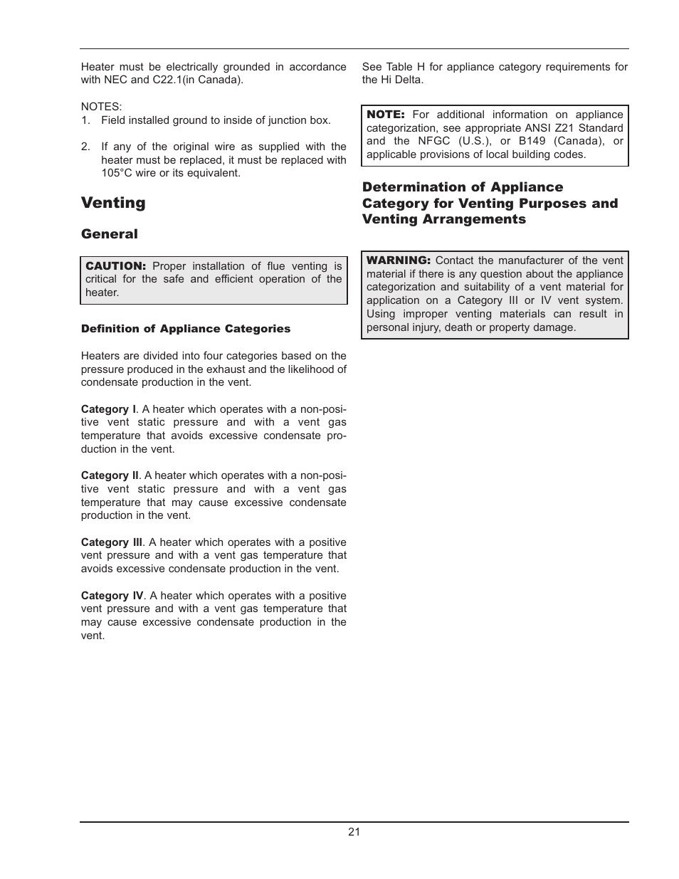 Venting | Raypak HI DELTA HD101 User Manual | Page 21 / 48