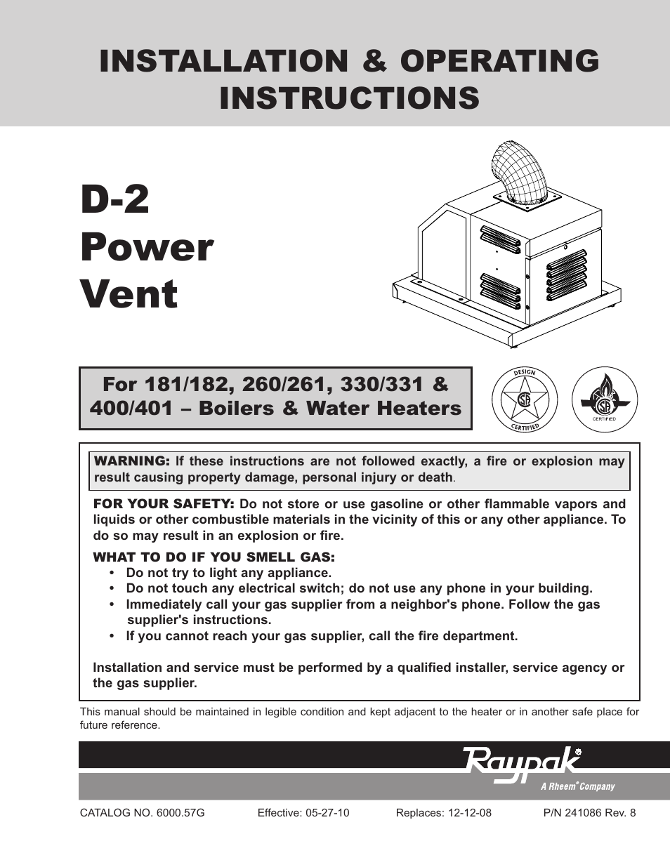 Raypak 400/401 User Manual | 16 pages