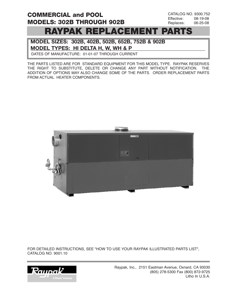 Raypak 652B User Manual | 8 pages