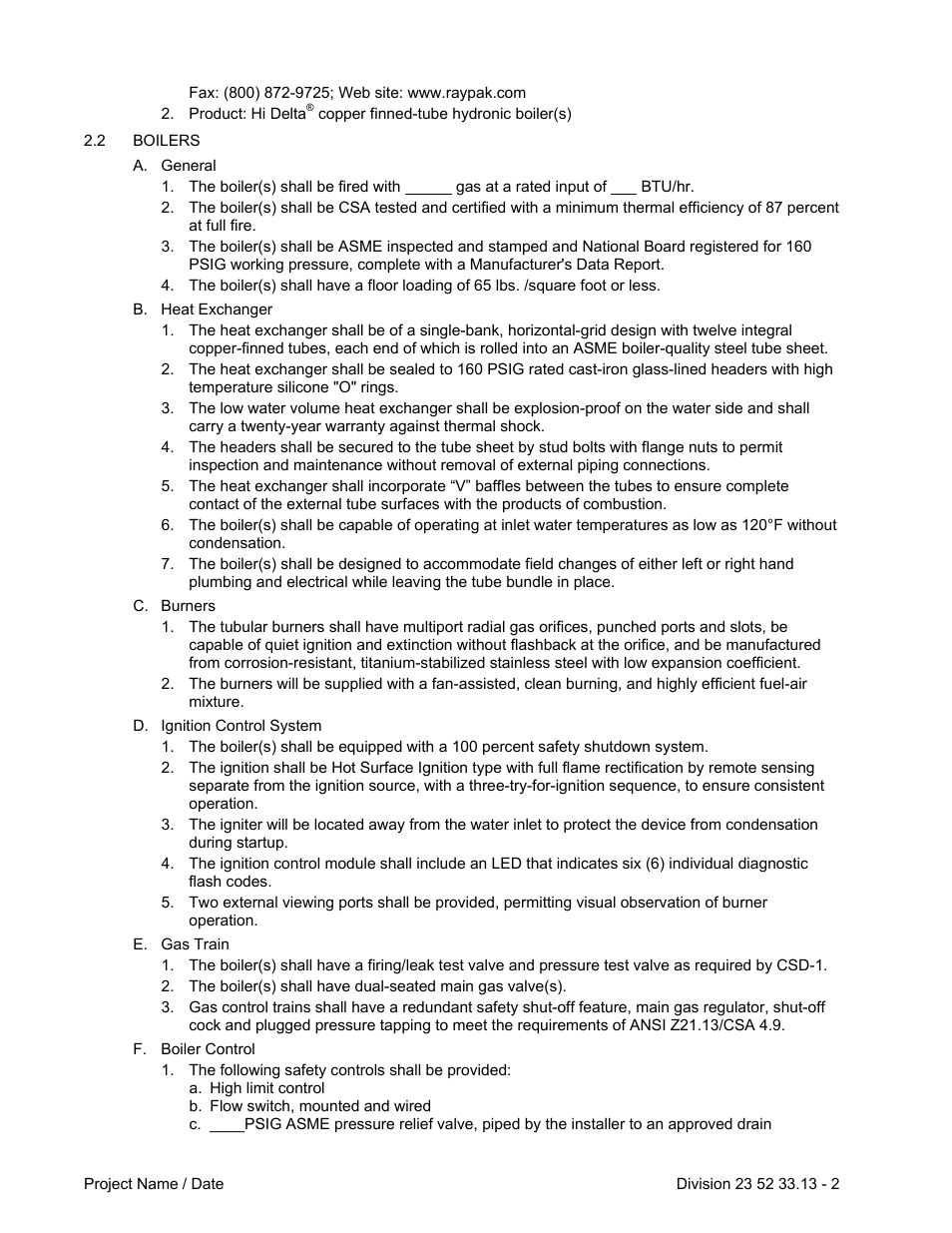 Raypak 2342BE User Manual | Page 2 / 5