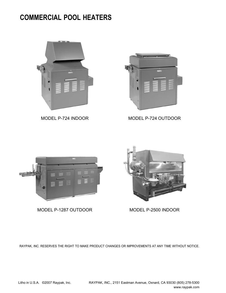 Commercial pool heaters | Raypak P-1287 User Manual | Page 4 / 4