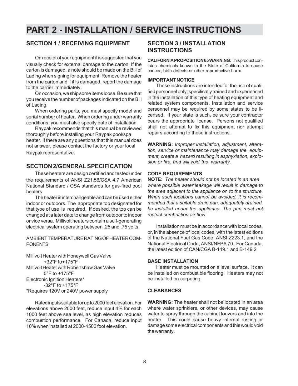 Part 2 - installation / service instructions | Raypak 055B User Manual | Page 8 / 32