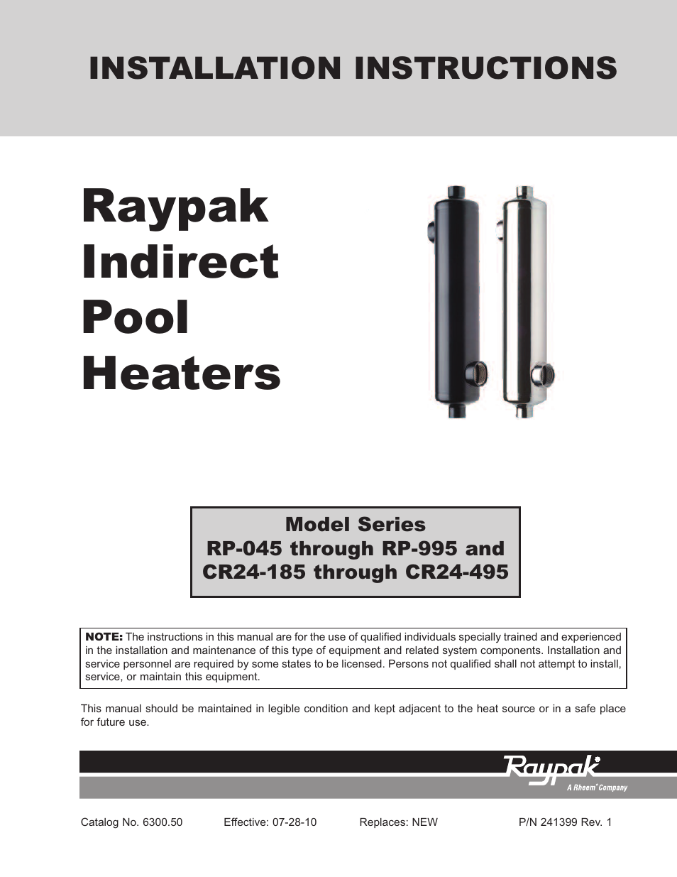 Raypak RP-995 User Manual | 8 pages