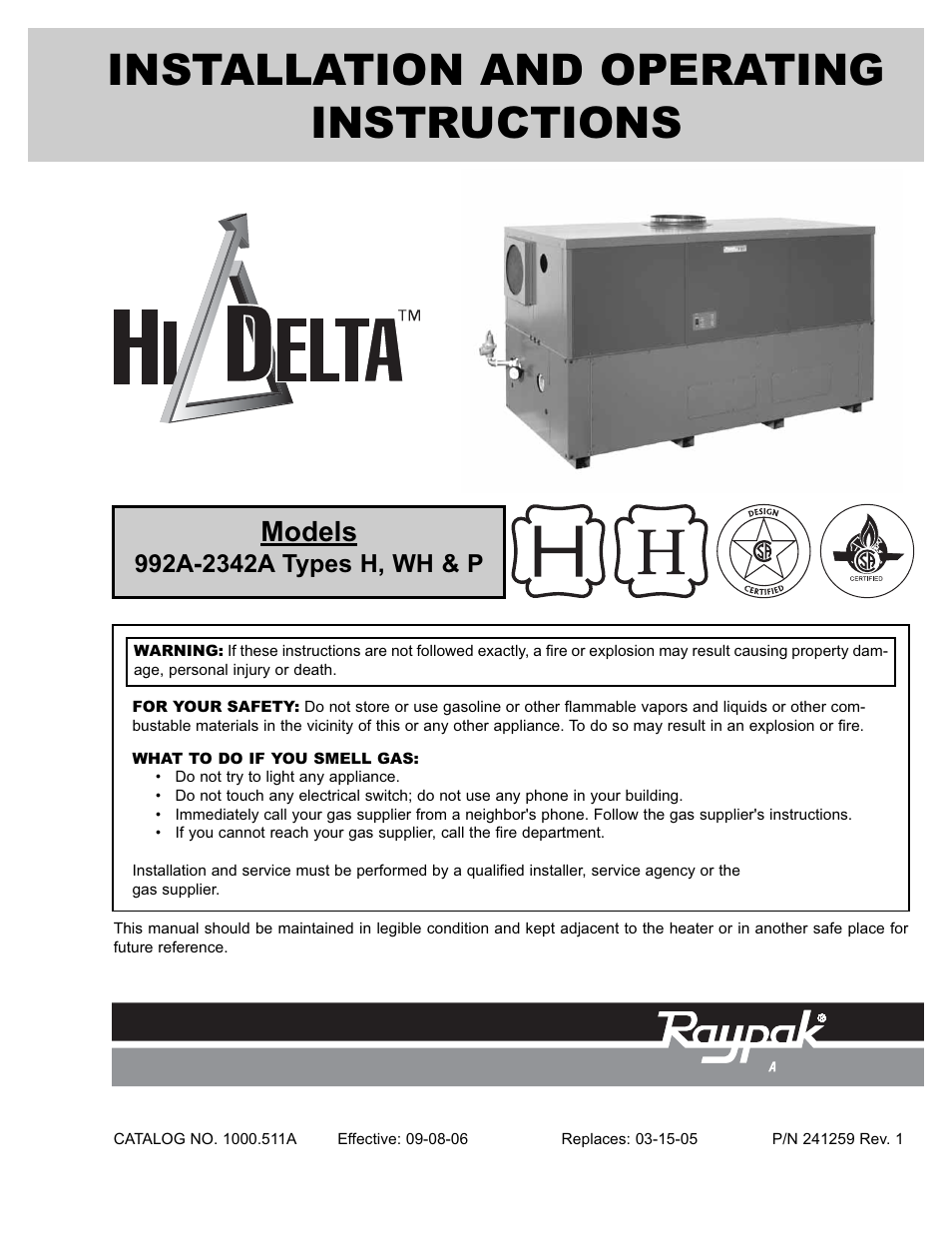 Raypak WH & P L W User Manual | 64 pages