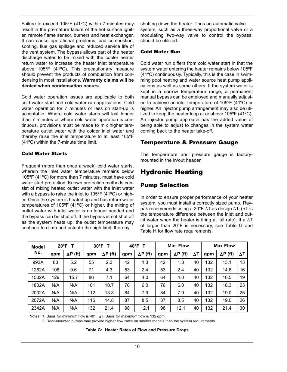 Hydronic heating | Raypak WH & P L W User Manual | Page 16 / 64