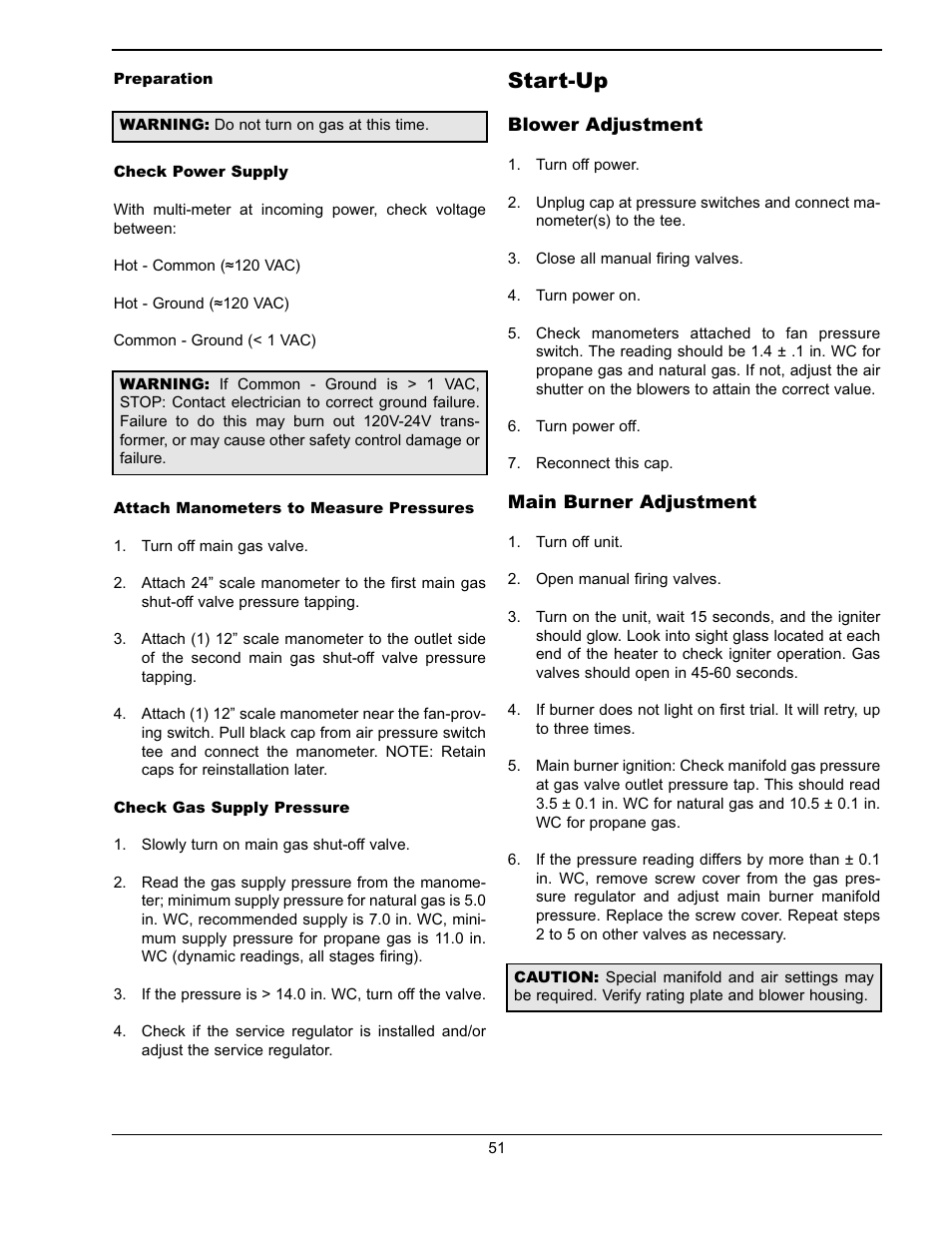 Start-up | Raypak WH & P L W User Manual | Page 51 / 64