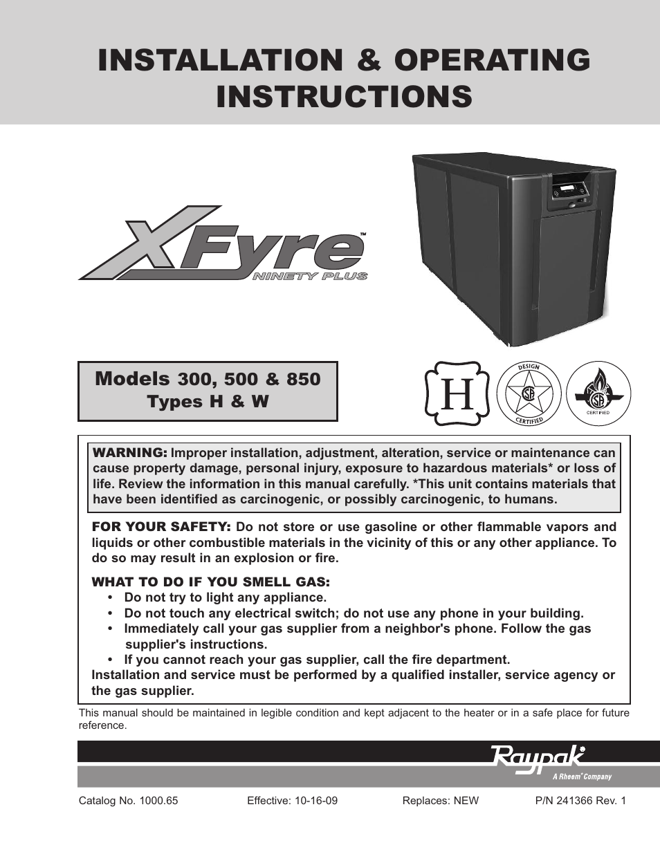 Raypak 500 User Manual | 56 pages