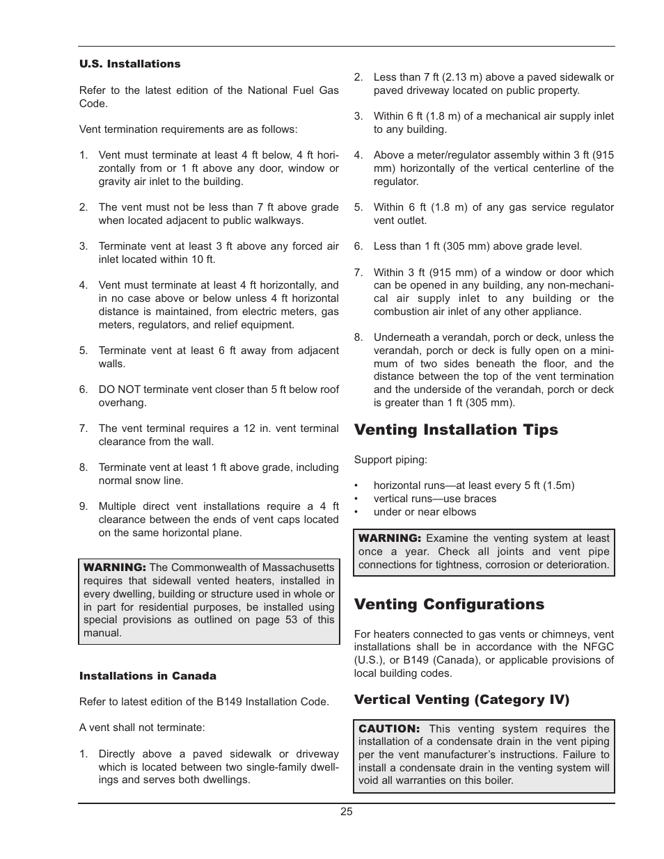 Venting installation tips, Venting configurations | Raypak 500 User Manual | Page 25 / 56