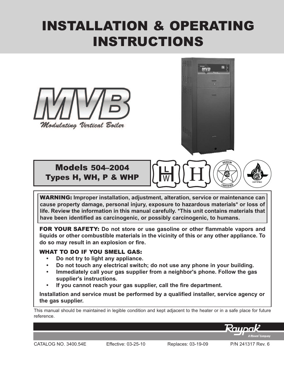 Raypak MVB 5042004 User Manual | 56 pages