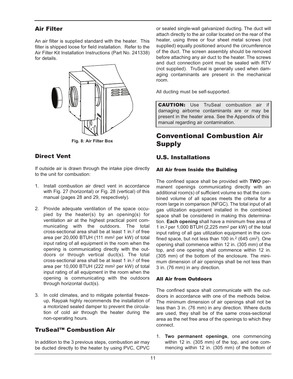 Conventional combustion air supply | Raypak MVB 5042004 User Manual | Page 11 / 56