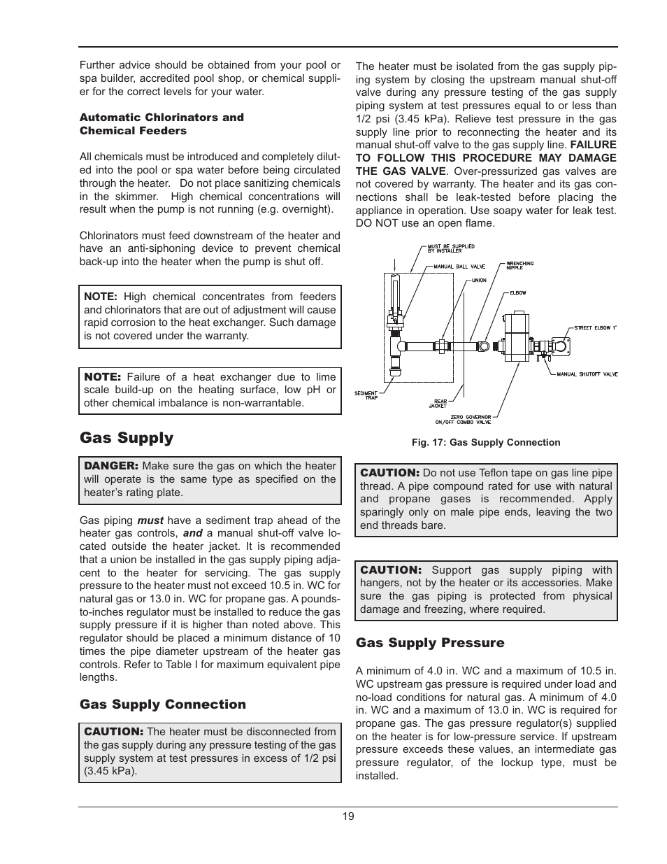 Gas supply | Raypak MVB 5042004 User Manual | Page 19 / 56