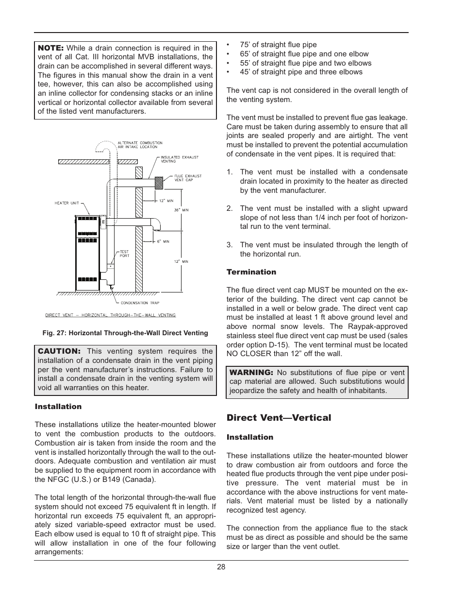 Venting installation tip, Venting configuration, Venting installation tips | Venting configurations | Raypak MVB 5042004 User Manual | Page 28 / 56