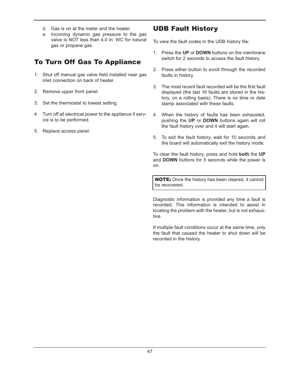 Udb fault history | Raypak MVB 5042004 User Manual | Page 47 / 56