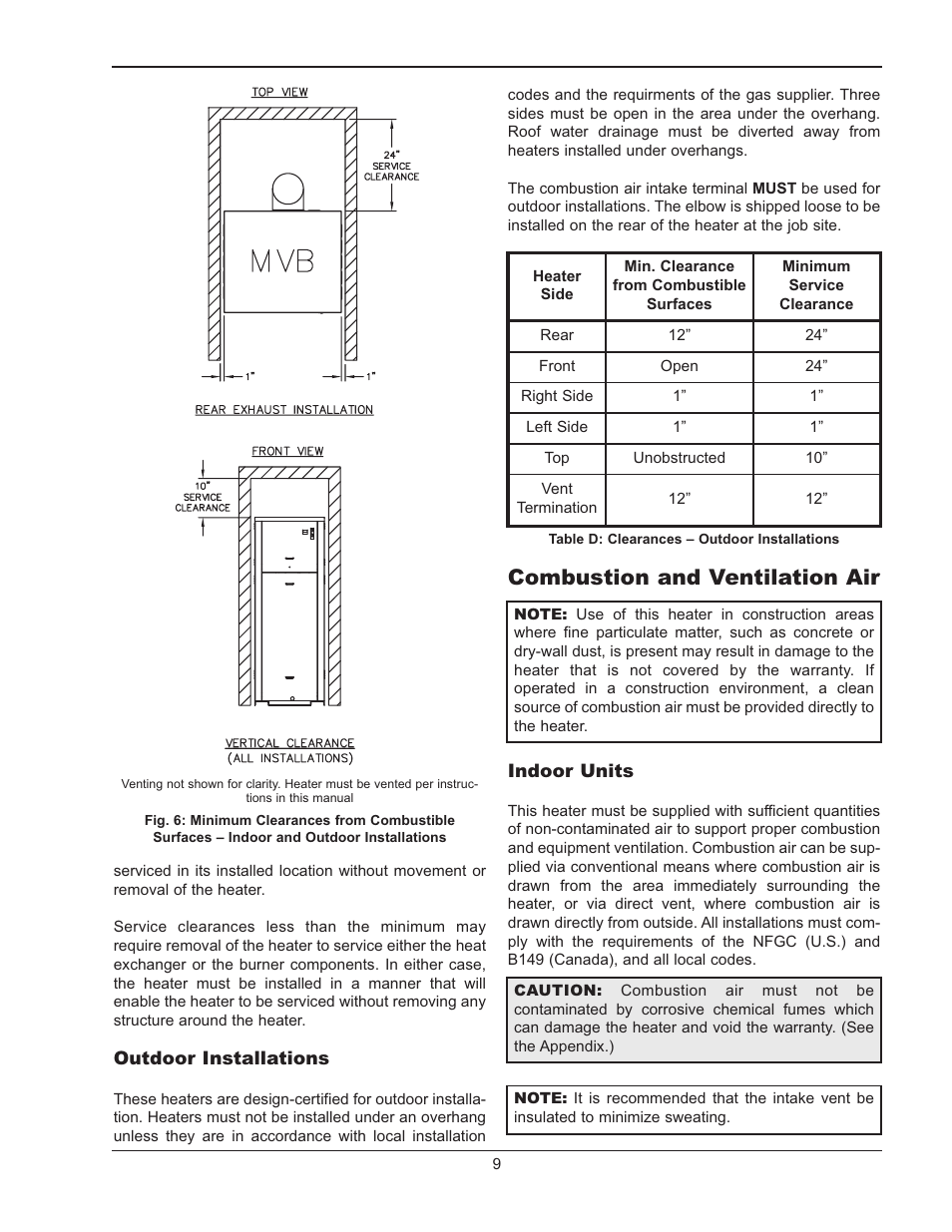 Combustion and ventilation air | Raypak MVB 5042004 User Manual | Page 9 / 56