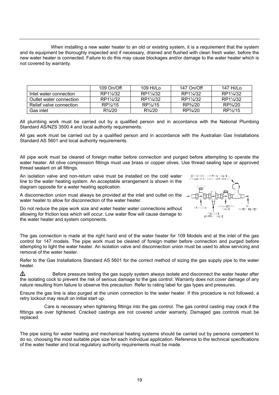 Connections – plumbing | Raypak B0109 User Manual | Page 19 / 43