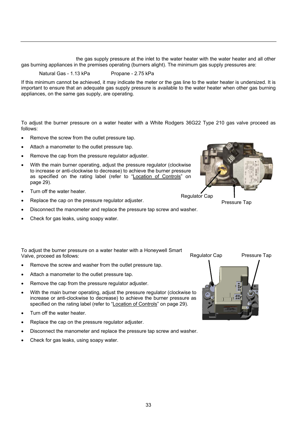 Burner pressure adjustment | Raypak B0109 User Manual | Page 33 / 43