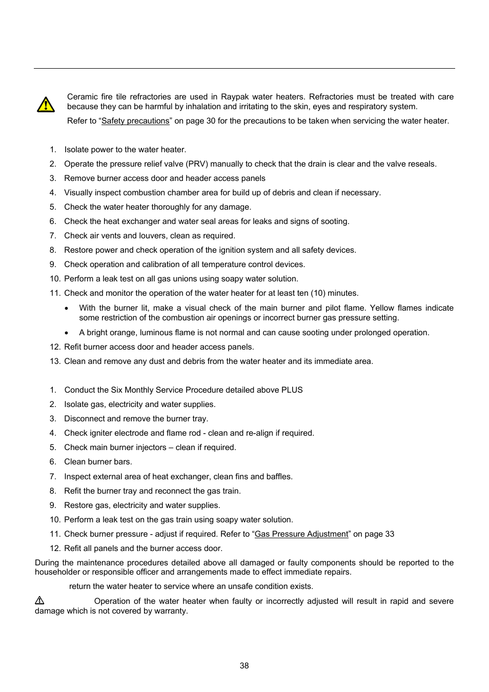 Service procedures | Raypak B0109 User Manual | Page 38 / 43