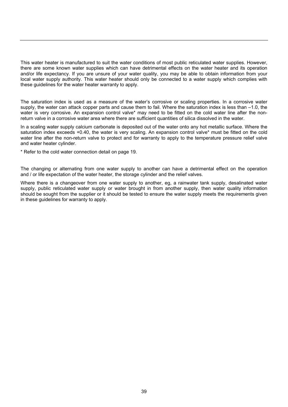 Water supplies | Raypak B0109 User Manual | Page 39 / 43