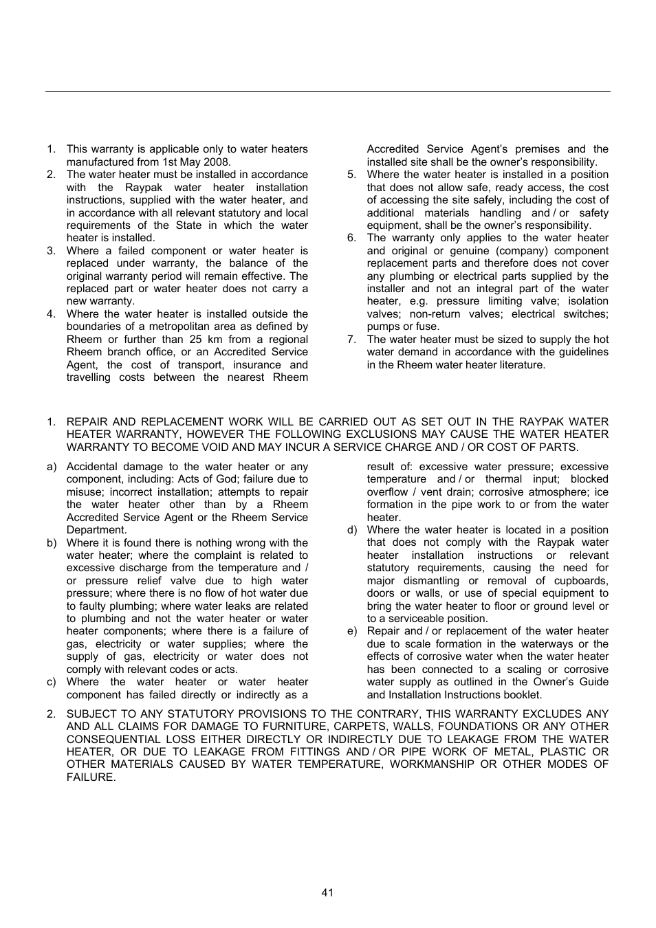 Warranty | Raypak B0109 User Manual | Page 41 / 43