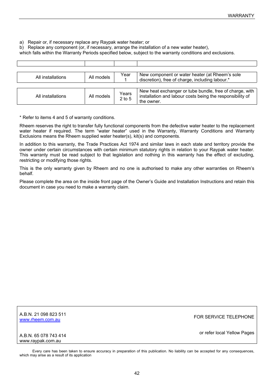 Raypak B0109 User Manual | Page 42 / 43