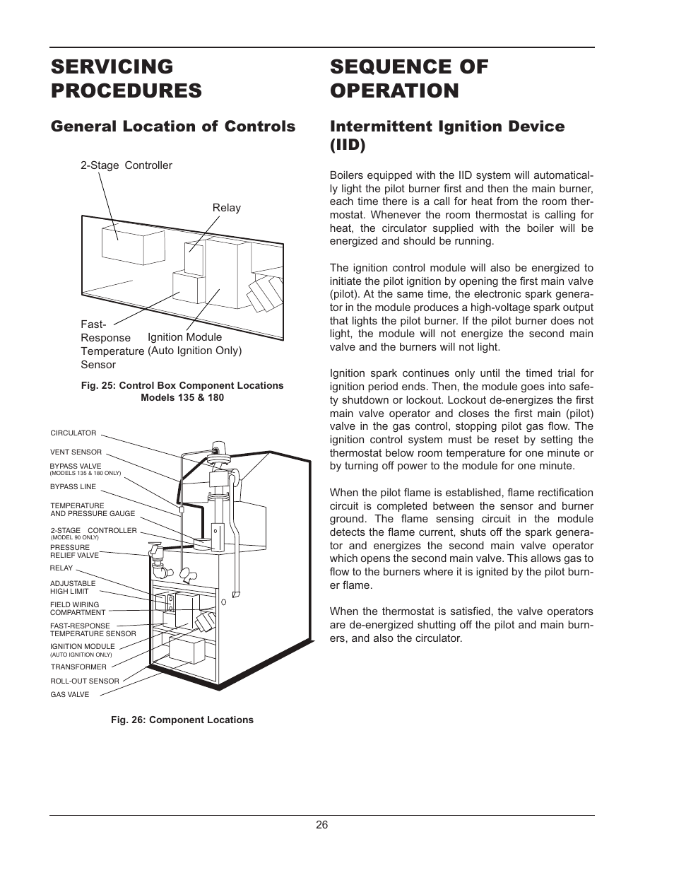 Servicing procedures, Sequence of operation, General location of controls | Intermittent ignition device (iid) | Raypak RAYTHERM 0135B User Manual | Page 26 / 40