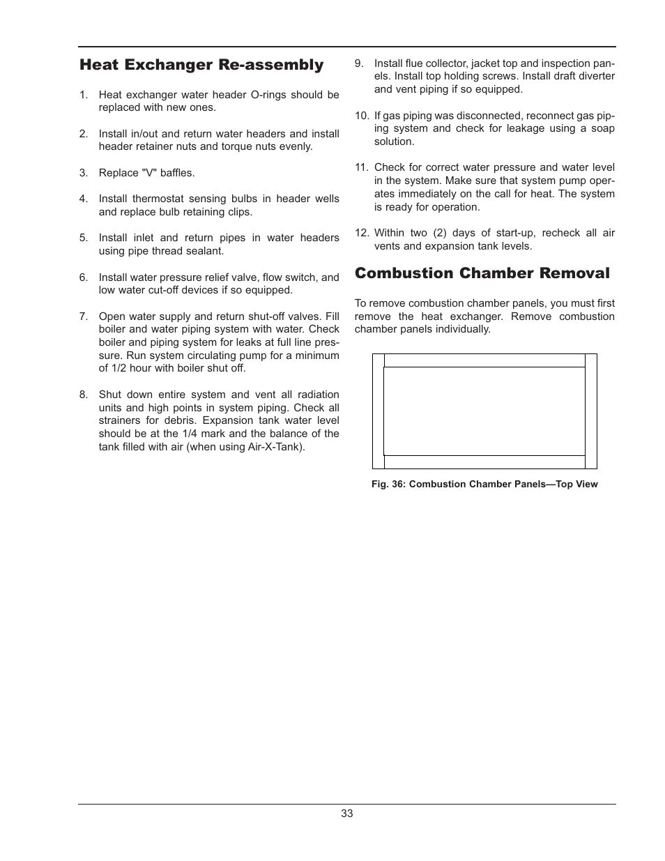 Combustion chamber removal, Heat exchanger re-assembly | Raypak RAYTHERM 0135B User Manual | Page 33 / 40