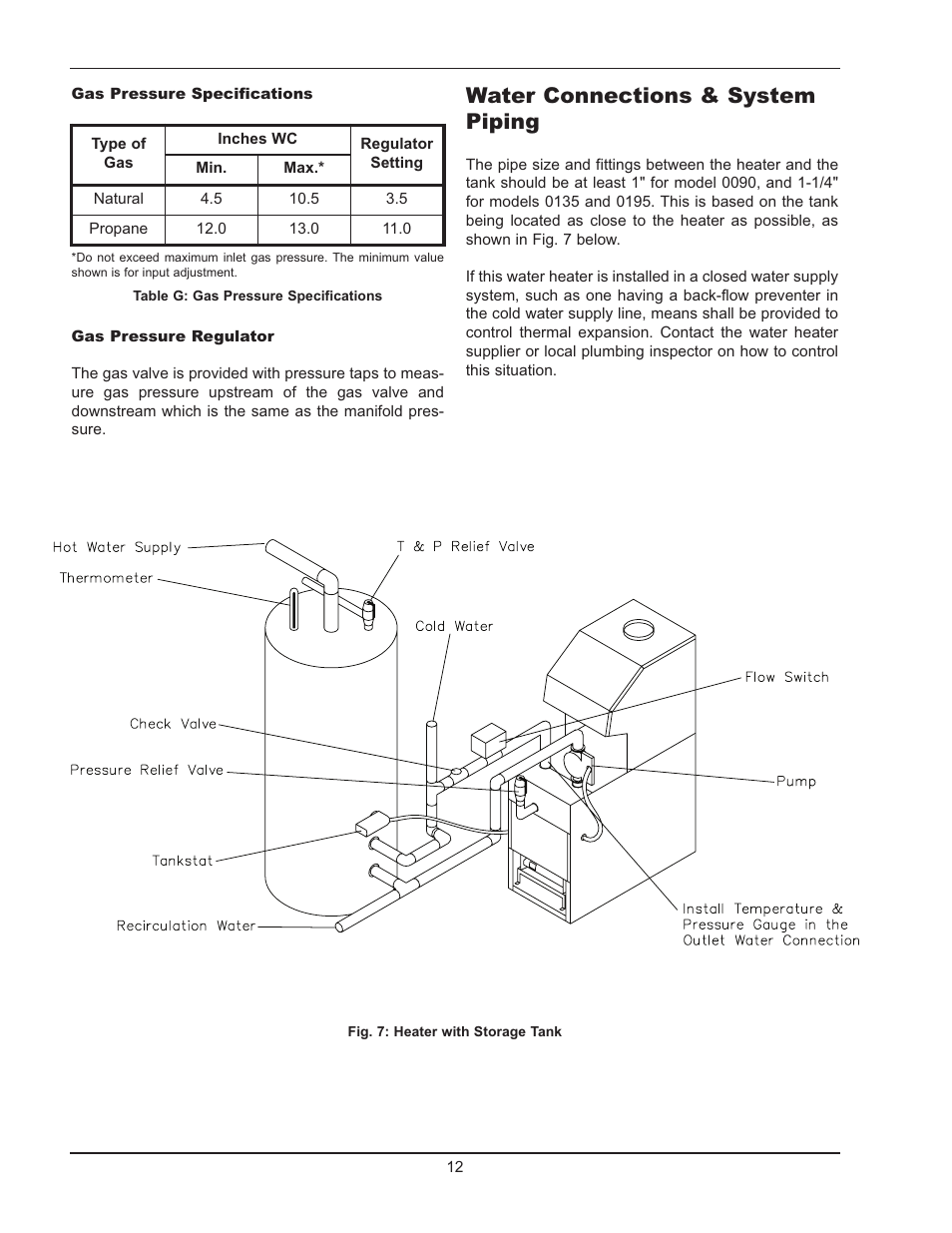 Water connections & system piping | Raypak WH 0195A User Manual | Page 12 / 28